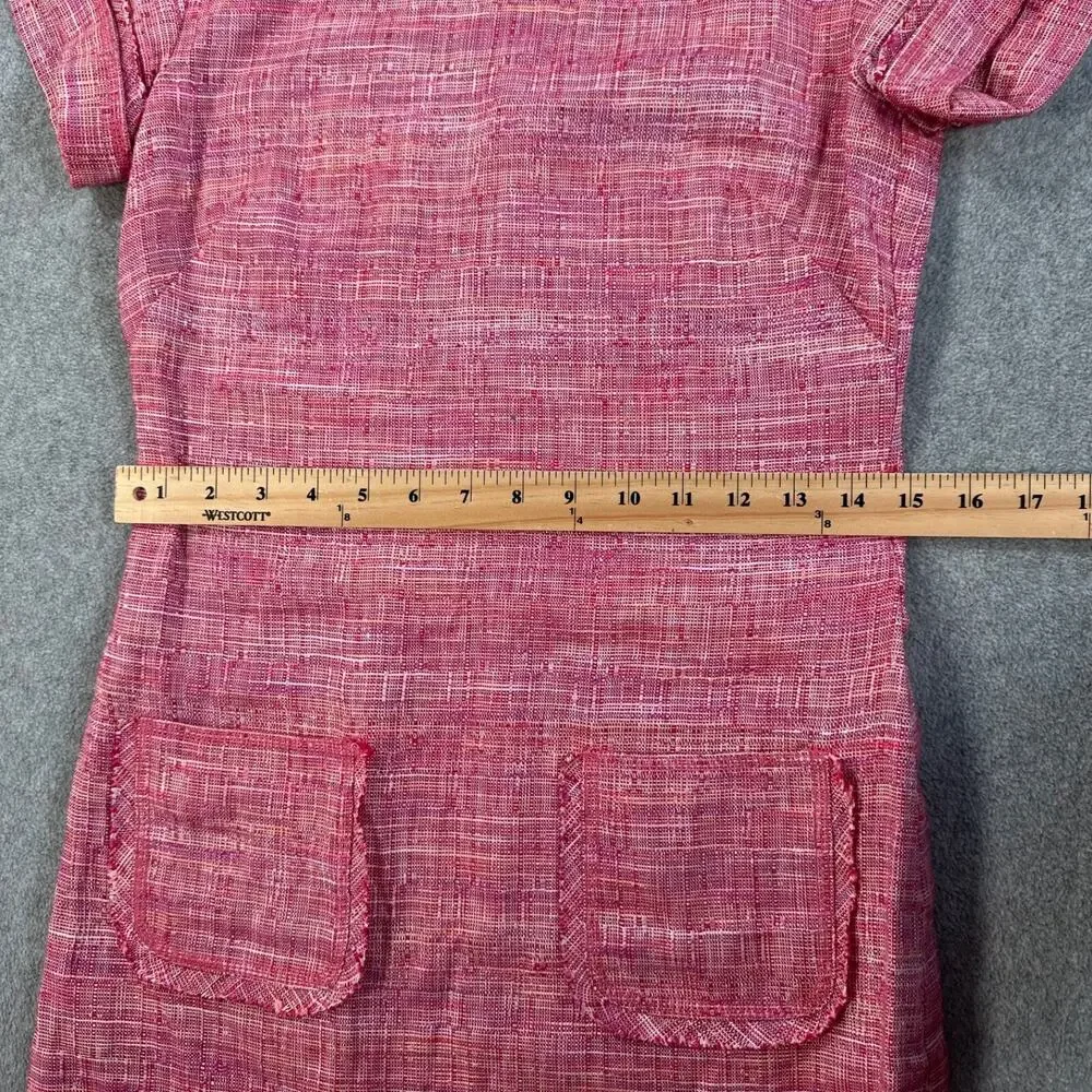 W By Worth Pink Tweed Shift Dress Women's 0 Short Sleeve High Neck Linen Blend - Picture 7 of 9